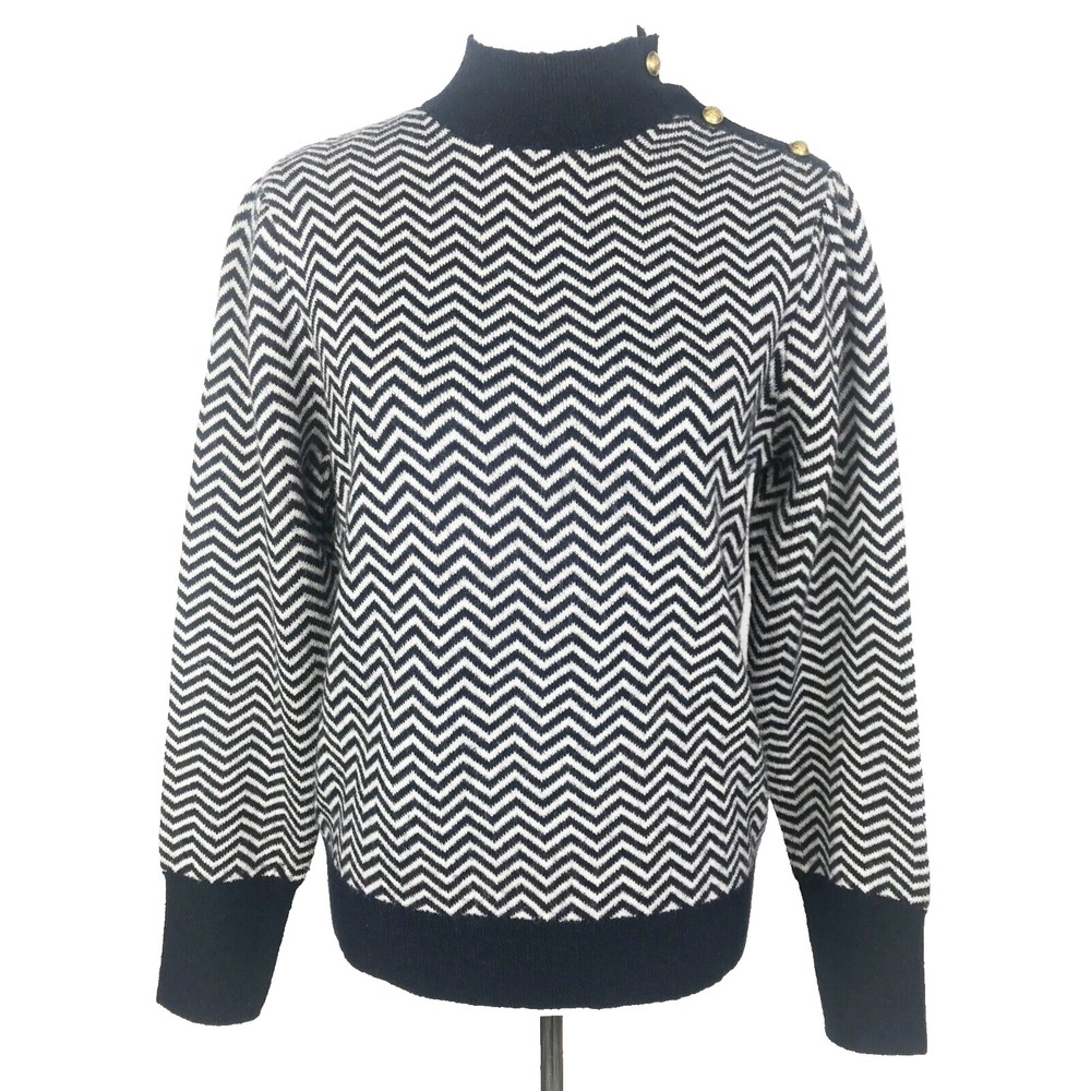 J Crew Sweater Womens Medium Blue Striped Alpaca Gold Buttons Academia Preppy